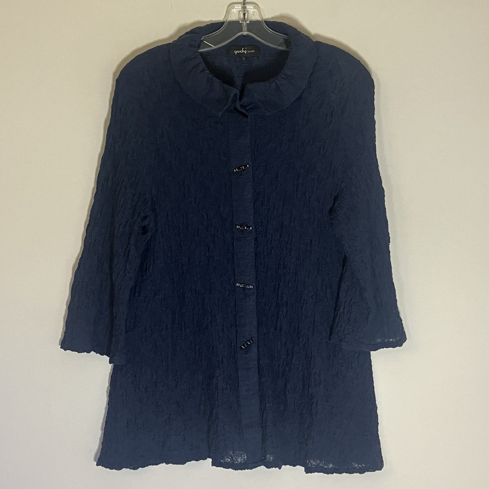 yoshi Kinetic Navy Crinkle Tunic Top